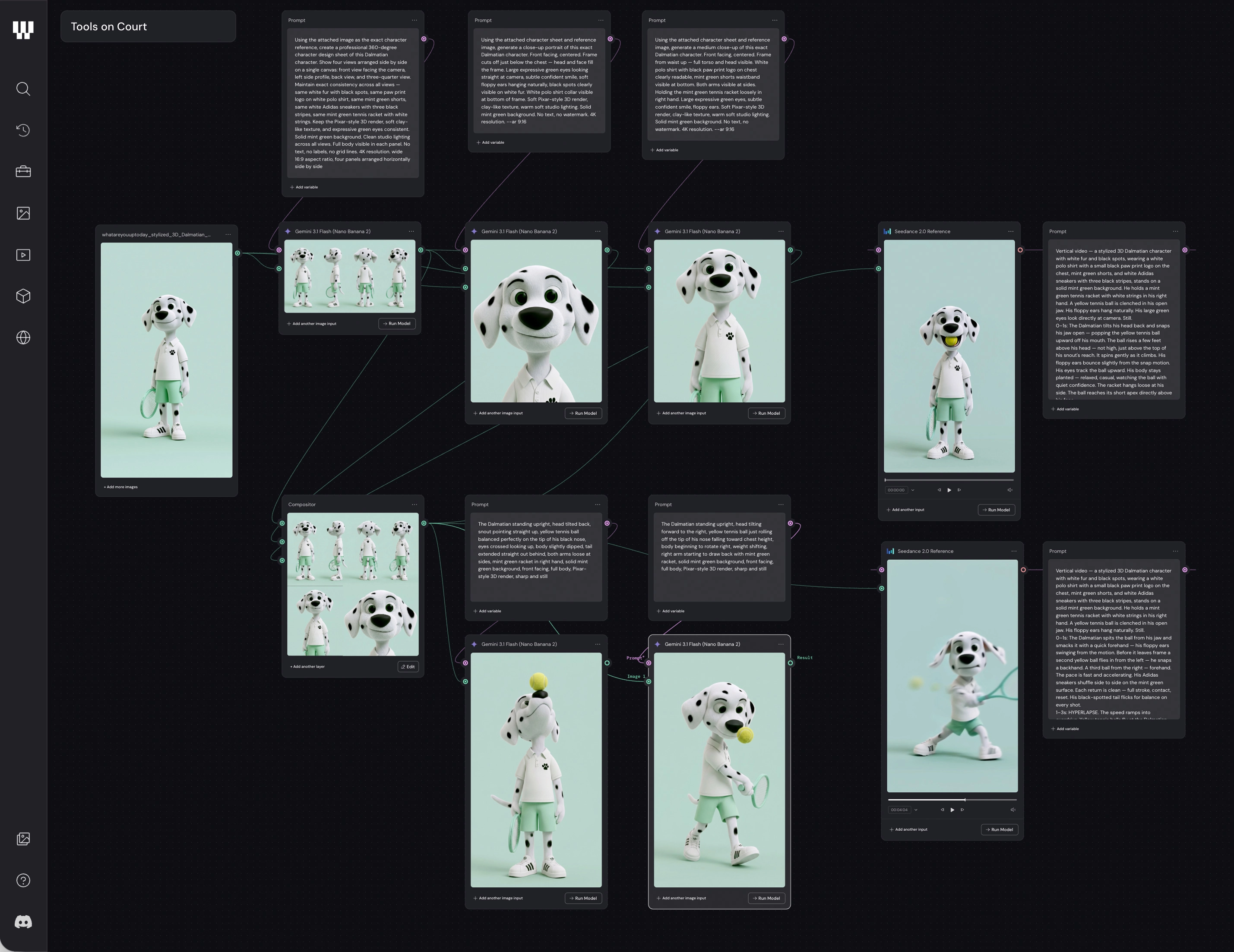 Detailed view of character sheet workflow with model descriptions and enhancers